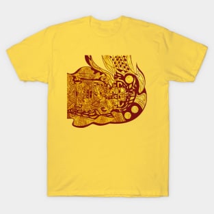 golden mayan astronaut in flame ecopop ship T-Shirt